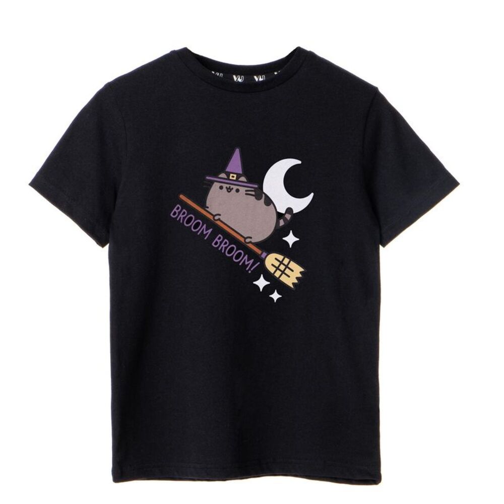 Pusheen Girls Broom Broom Halloween Short-Sleeved T-Shirt / Black
